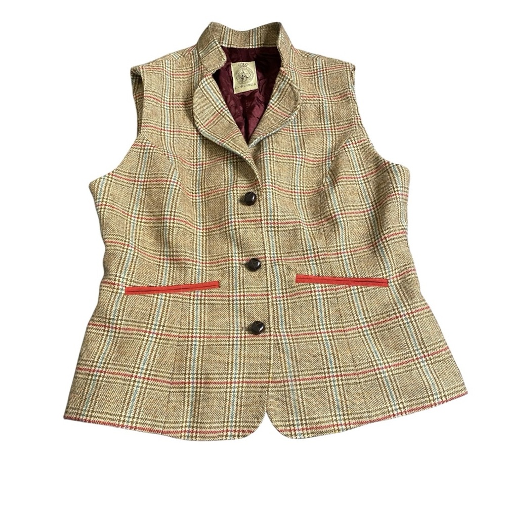 CORDINGS UK Tan and Red Collared Tweed Women’s Tailored Waistcoat